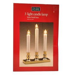 Three Light Candle Lamp Holiday Electric Home Brass Finish Base Indoor Use Box